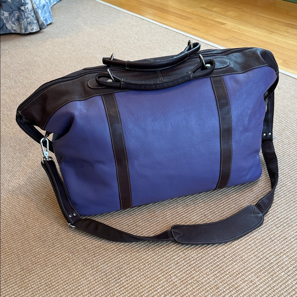 Purple Leather Duffel Bag w/ Brown Leather Trim
